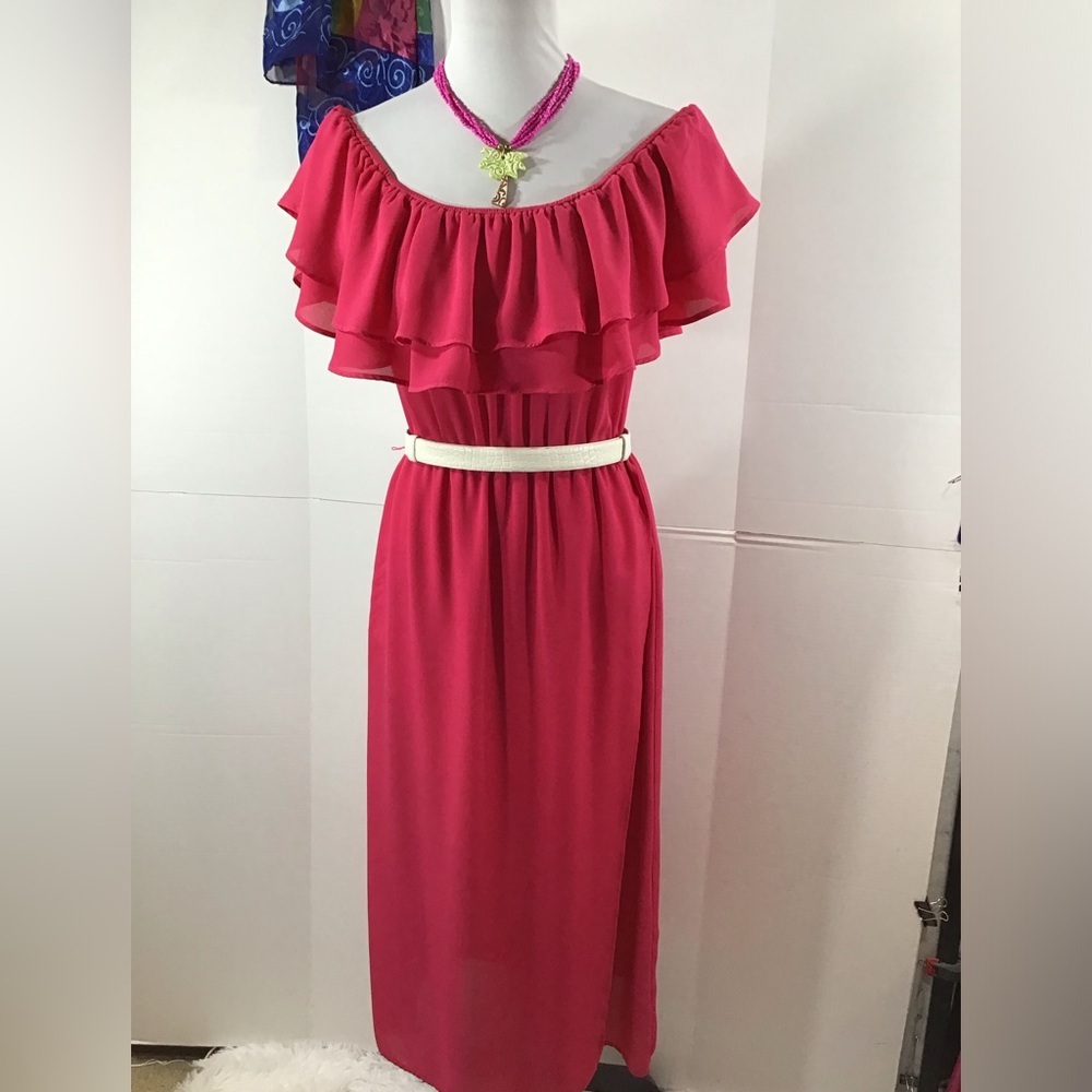 Show Me Your MuMu Rosie hot Pink Ruffle midi popover dress M